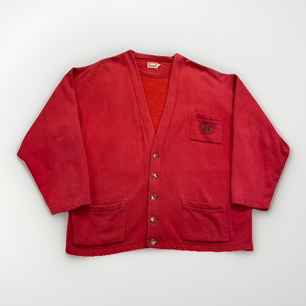 Banana Republic Cardigan Mens XL Red Cotton Fleece Safari & Travel Vintage